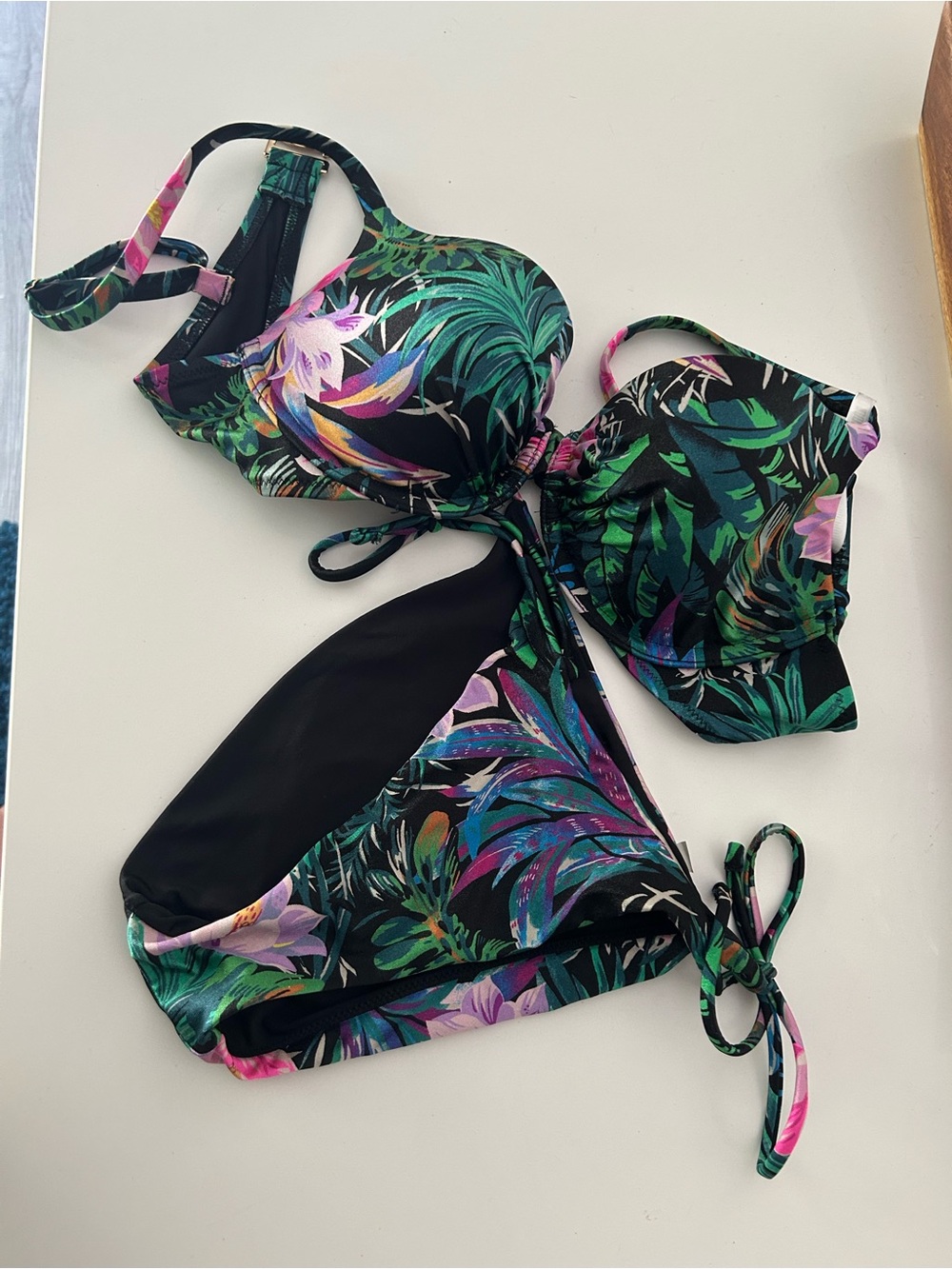 Victoria's Secret Black Tropical Floral Tie-Side Bikini